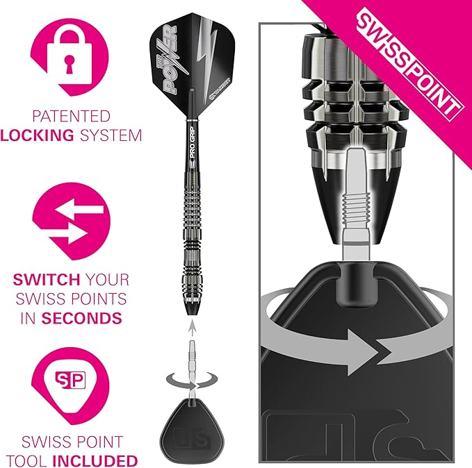 TARGET Darts Phil Taylor Power 8-Zero 4 Black Steel Tip Darts, 80% Tungsten Dart Set, P8Z4, 21G/23G/25G | Player Edition Darts with Swiss Point Tips or Fixed Points | Black Darts Case Included