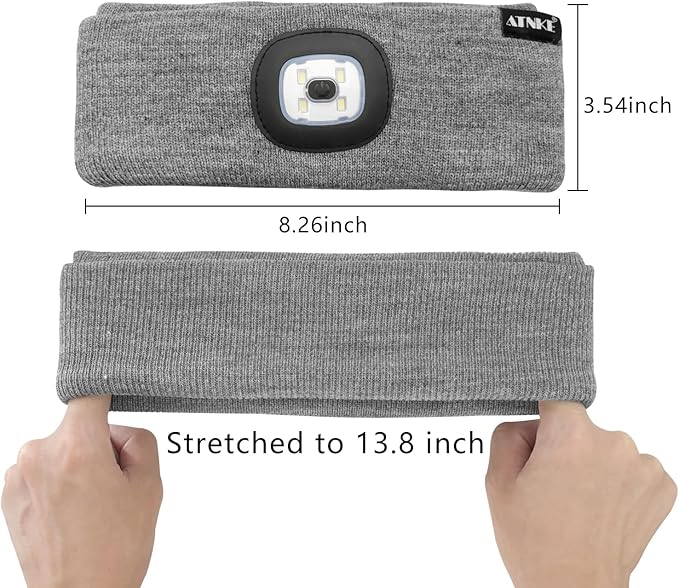 ATNKE 4 LED Lighted Sport Sweatband,USB Rechargeable Running Head Band Lamp High Stretch Wicking Gifts for Men and Women