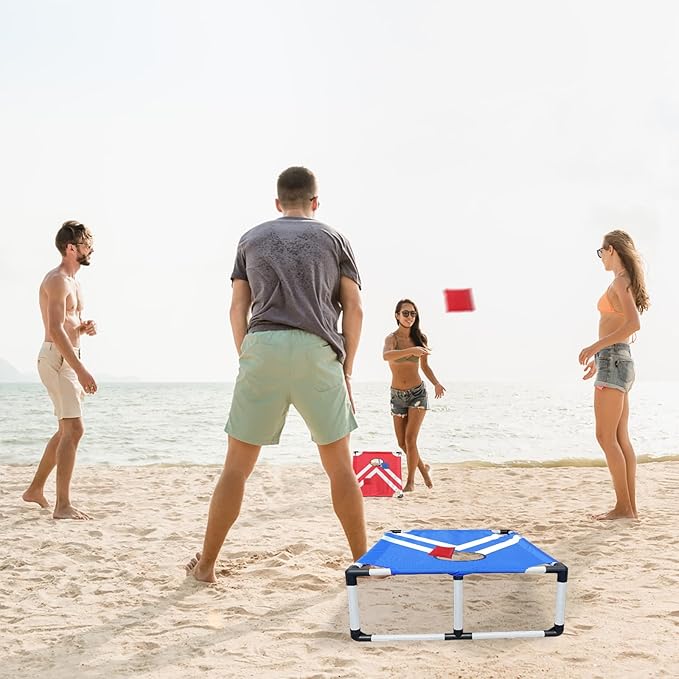 Portable PVC Framed Cornhole Game Set with 2 Collapsible Cornhole Boards, 8 Bean Bags and Carrying Case, Waterproof Mini Cornhole Set, Outdoor Indoor Yard Toss Games Rainbow Design (3 x 2-feet)