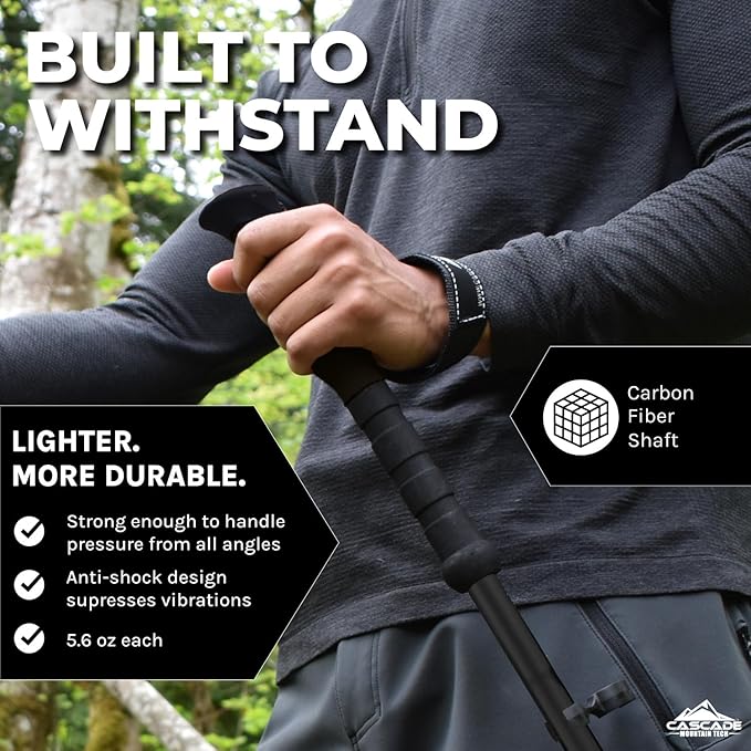 Cascade Mountain Tech Trekking Poles - Carbon Fiber Walking or Hiking Sticks with Quick Adjustable Locks