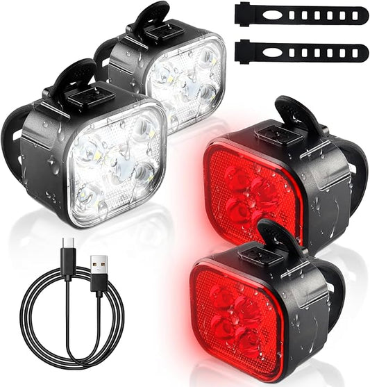 KunHe Bike Lights for Night Riding USB Rechargeable Bike Lights Front and Rear 8+12 Modes Bike Light Set Bicycle Lights Headlight and Taillight Easy to Install