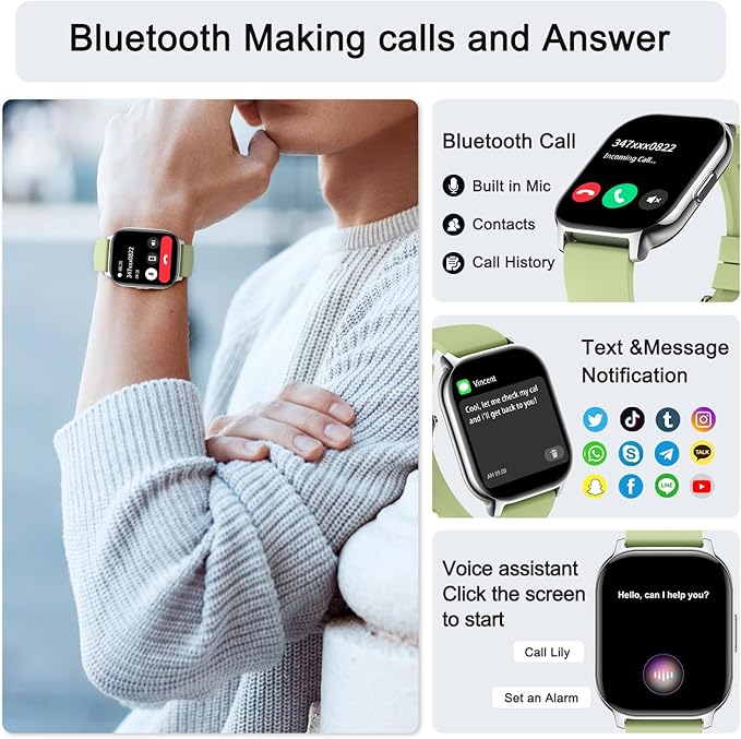 Smart Watch for Men Women Fitness: Make/Answer Call Smart Watches for Men Digital Mens Watches Step Tracker Waterproof Smartwatch Android Phone iPhone Samsung Compatible Heart Rate Monitor Light Blue