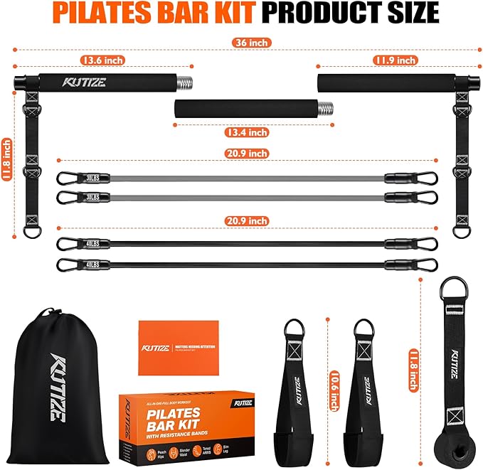 Pilates Bar Kit with Resistance Bands, Pilates Equipment, Multifunctional Pilates Bar for Women & Men, Pilates kit for Hip, Back, Arm, Full-Body Workouts, Home Gym Strength Training Equipment