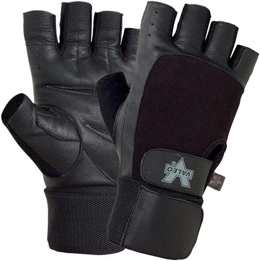 Valeo Competition Wrist Wrap Lifting Gloves with Durable Leather Construction, Reinforced Stitching, and Double Leather Padded Palms