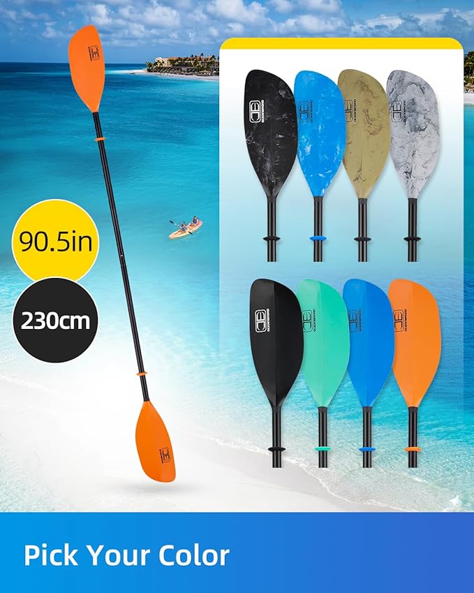 OCEANBROAD Kayak Paddle 86in/218cm, 90.5in/230cm Alloy Shaft 2-Piece Floatable Kayak Oar for Kayaking Canoeing Boating