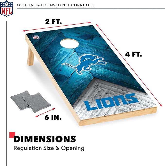 Wild Sports NFL Football 2' x 4' Regulation Size Solid Wood Cornhole Set with Direct Print HD Team Graphics Great Gift for Any Football Fan! Bean Bag Toss Family Outdoor Game