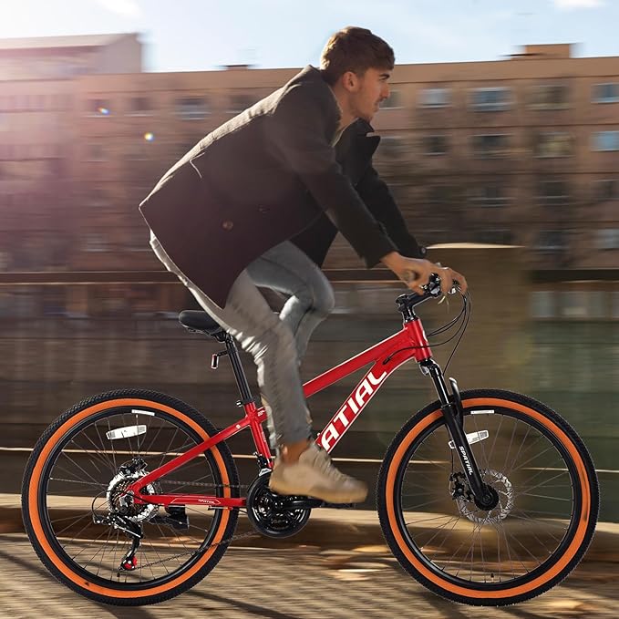 SPATIAL Mountain Bike, 24/26/27.5/29 inch Outdoor Cycling Bike,21/8 Speed Lightweight Aluminum Frame | Dual Disc Brakes,Adjustable Ergonomic Seat for Men Women Adult,MTB Bicycle