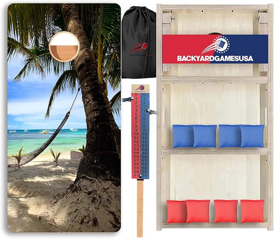 CornholeGamesUSA Pro Cornhole Boards Set | Made in USA | 3/4 Baltic Birch | No Bounce | Triple Thick Legs | Two Brace & Handles, Tournament 2x4 Regulation Set with Score Tower & Cornhole Bags