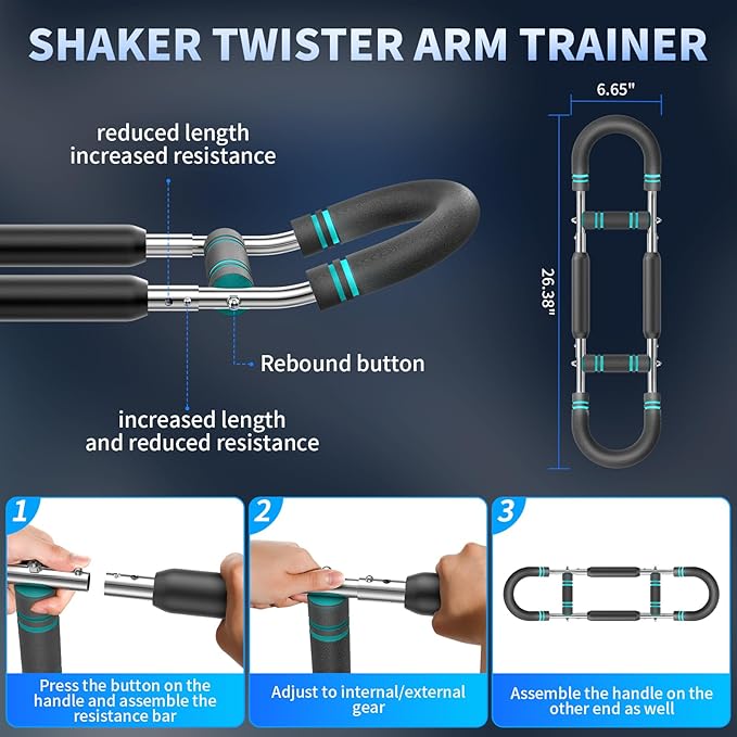 Twister arm Trainer, Adjustable Resistance (60-140 lbs) Chest Workout Equipment,Forearm Power Exercise bar , pectoralis spinalis Device, Portable Detachable Design