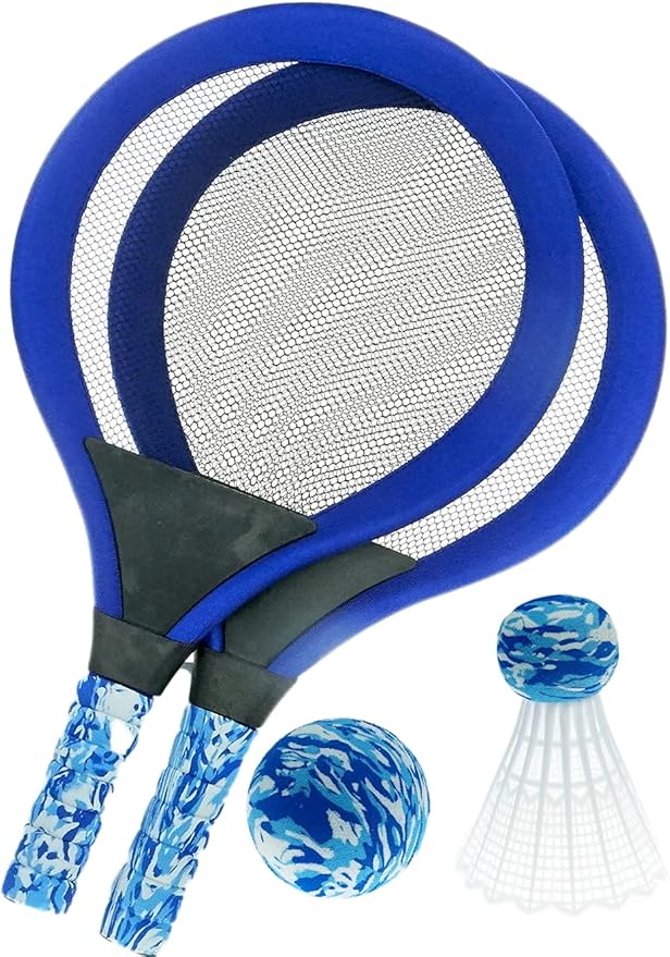 Badminton Set with 2 Rackets, Beach Ball and Birdie - Assorted Colors - Light Paddle Ball Tennis Racket Outdoor Games Beach Toy Set 5135