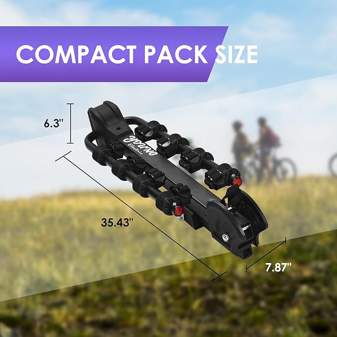 Young 4 Bike Rack Tilting Hitch Mounted with Convenient Pedal for Cars, SUVs and Trucks, Fits 1.25” and 2” Hitches, Carries 4 Bikes