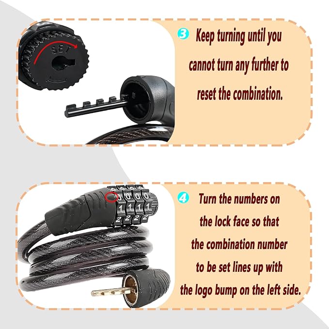 4-Digit Combination Bike Lock - Heavy Duty Anti Theft Cable Lock with Keyless Security, Weatherproof Design for Bicycle, E-Bike, Scooter，Motorcycles,Mountain Bike,Road Bike,Metal Sliding Door