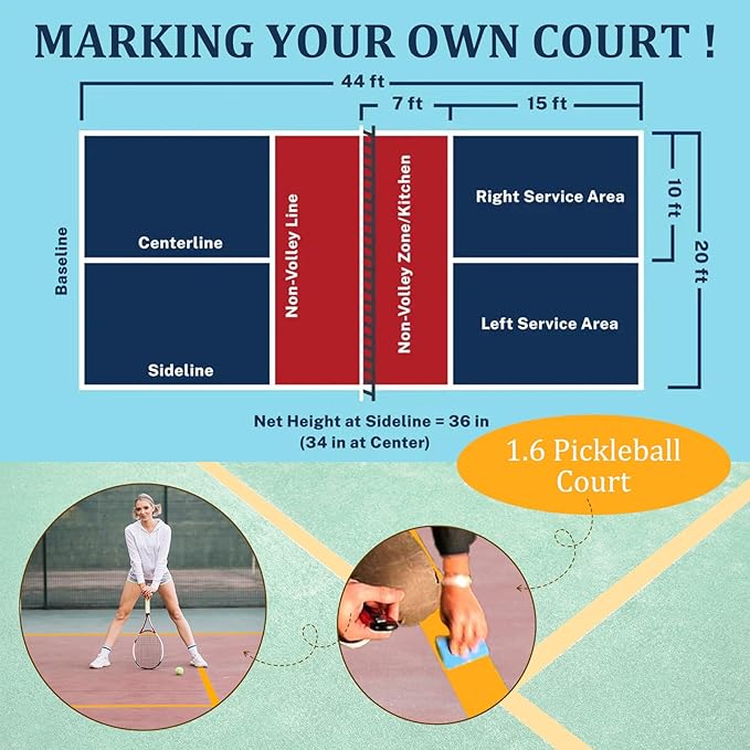 328FT Pickleball Court Marking Kit Orange Temporary Pickleball Court Lines Tape for Badminton, Tennis, Basketball, Pickleball Court Marking