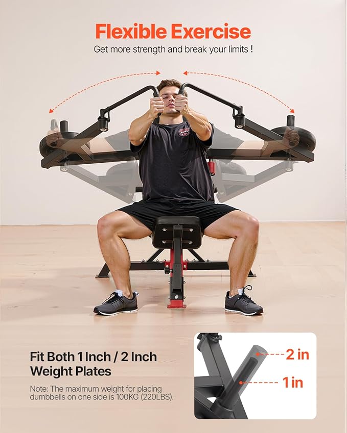 VEVOR Chest Press Machine, Bench Press Set, Adjustable Flat Incline Bench with Independent Converging Arms, Upper Chest Equipment, Fitness Home Gym Equipment Chest