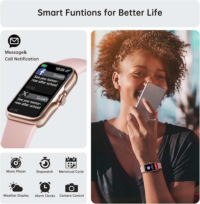 Health Fitness Tracker, Smart Watch with 24/7 Heart Rate and Blood Oxygen Monitor, Sleep Tracker with IP68 Waterproof, Activity Tracker Pedometer Step Counter for Women Men (Pink)