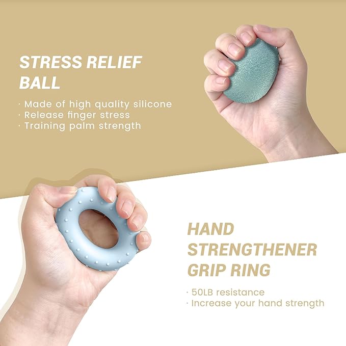 FLYFE Grip Strength Trainer Kit (5 Pack), Forearm Strengthener, Hand Squeezer Adjustable Resistance, Finger Stretcher, Grip Ring, Relief Ball and Finger Exerciser for Men and Women, Injury Recovery