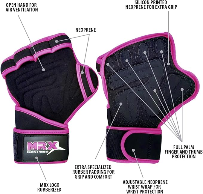 MRX BOXING & FITNESS Workout Gloves for Men and Women Ventilated Weight Lifting Gloves with Wrist Wraps Sticky Palm Protection with Extra Grip Gym Gloves for Exercise Pull Ups, Cross Training