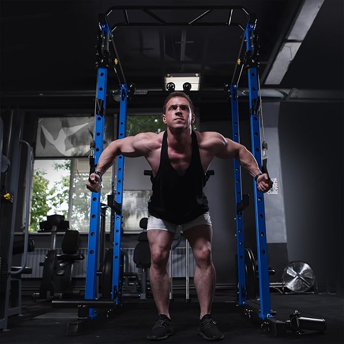 RitFit Multi-Function Squat Rack Power Cage PPC03 with Cable Crossover System, 1000LBS Capacity Power Rack and Packages with Optional Weight Bench, Barbell Weight Set, for Garage Workout & Home Gym