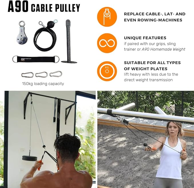 Angles90 Suspension Pulley Trainer - A90 Strength Set, Alloy Steel, 440 lb Tension - Sling Trainer & Workout Cables for Calisthenics & Suspension Equipment