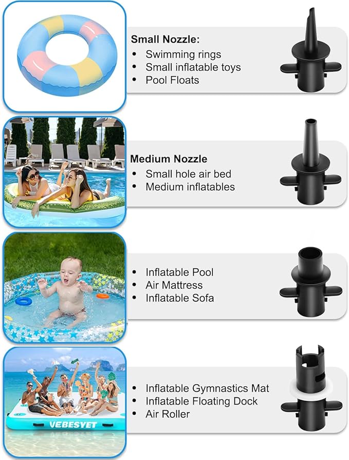 Electric Air Pumps for Inflatables Air Mattress Gymnastics Track Mat Quick Fill Inflator/Deflator for Pool Floats Dock Raft,4 Nozzles, 110-120V AC (400W)