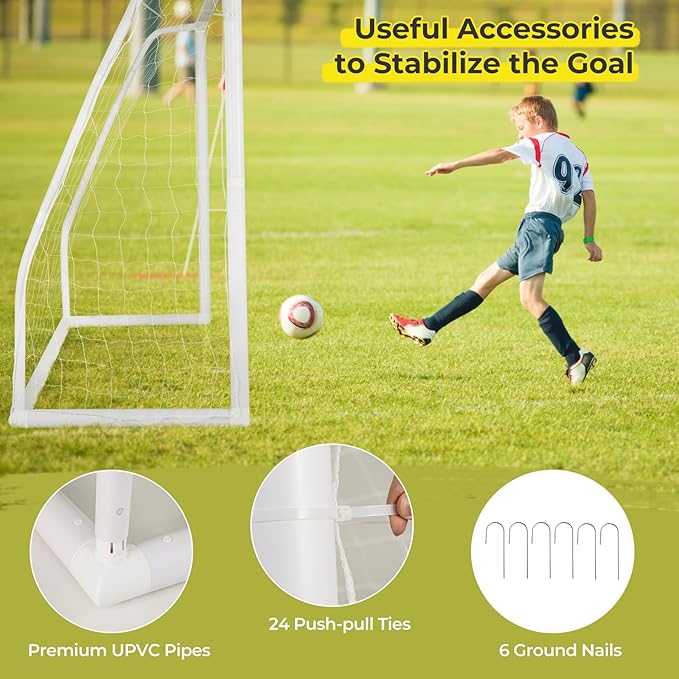 GYMAX Soccer Goal, Soccer Goals for Backyard with All Weather Net, Ground Stake & Zip Ties, Easy Assembly Folding Soccer Frame and Net for Kids School Club Training Practice