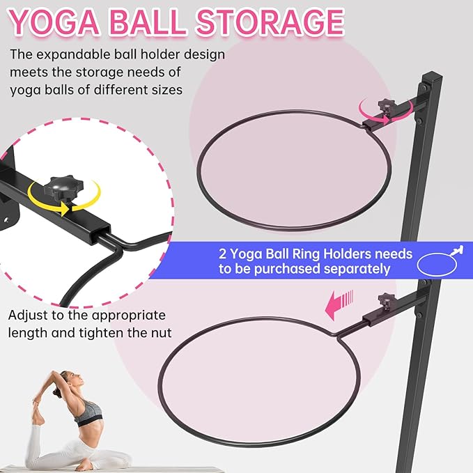 Free-Standing Exercise Ball Rack Accessories,Must Be Used With The Wall-Mounted Stability Ball Holder, Balance Ball Storage Racks Suitable Wall-Mount Ball Holder (Sold Separately)