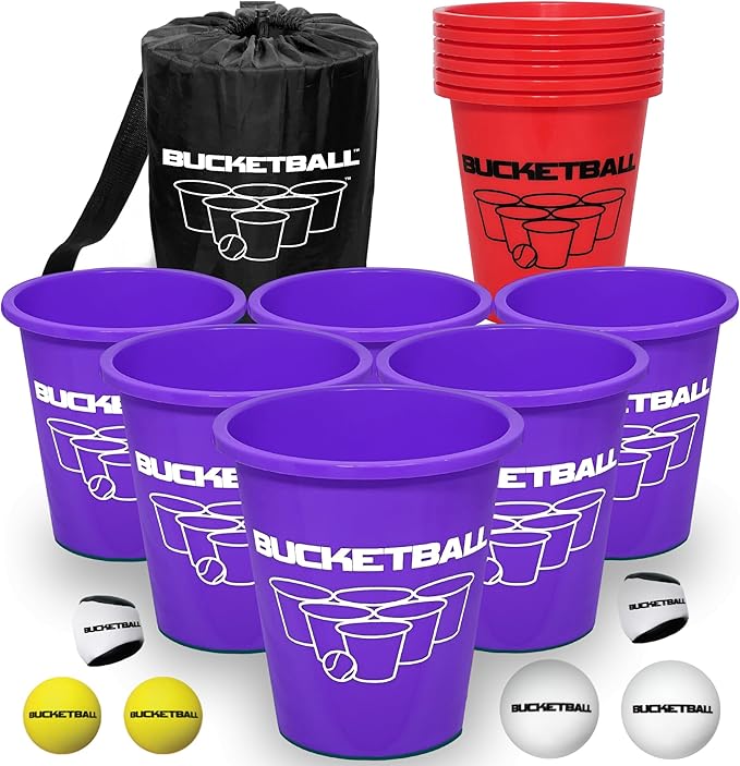 BucketBall | Team Color Edition | Combo Pack (Purple/Red): Original Yard Pong Game: Best Camping, Beach, Lawn, Outdoor, Family, Adult, Tailgate, Jumbo, Giant Game