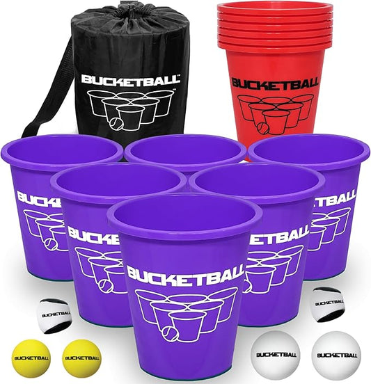 BucketBall | Team Color Edition | Combo Pack (Purple/Red): Original Yard Pong Game: Best Camping, Beach, Lawn, Outdoor, Family, Adult, Tailgate, Jumbo, Giant Game