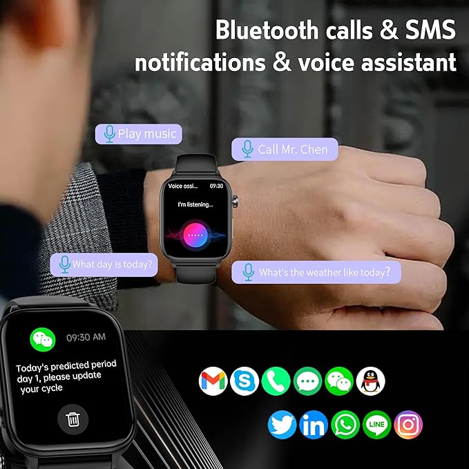 Smart Watch for Women Men 1.96" IPS Smartwatch, 24/7 Heart Rate/Blood Oxygen/Blood Pressure/Sleep Monitor, Blood and Body Composition,100+ Sports Modes Fitness Tracker (Pink)