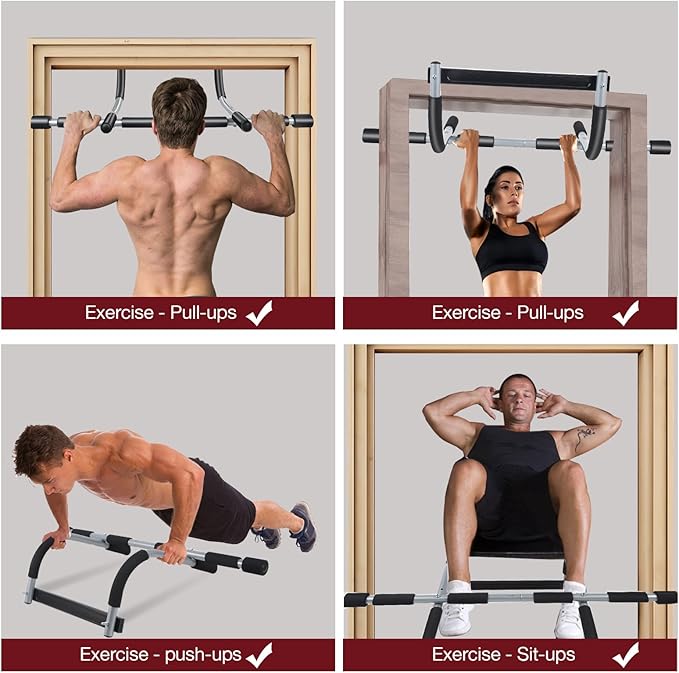 GYE Doorway Pull Up Bar for Home Gym, Adjustable Width, Heavy-Duty Steel，Max Limit 440 lbs Upper Body Fitness Workout Bar with Foam Grips，Indoor Portable Upper Body Workout Bar for Strength Training