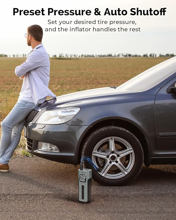 Tire Inflator Portable Air Compressor, 1 Min Fast Inflation Cordless Bike Pump with Digital Pressure Gauge LED Light, 150 PSI Electric Air Pump for Car Tires, Bicycle, Motorcycle, Ball