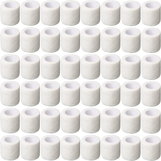 Treela 48 Pack Self Adhesive Wrap Bandage Bulk, 2 Inches x 5 Yards Self Adherent Cohesive Bandage Elastic Athletic Tape Breathable Wound Tape for Stretch Athletic Sports Wrist Ankle(White)