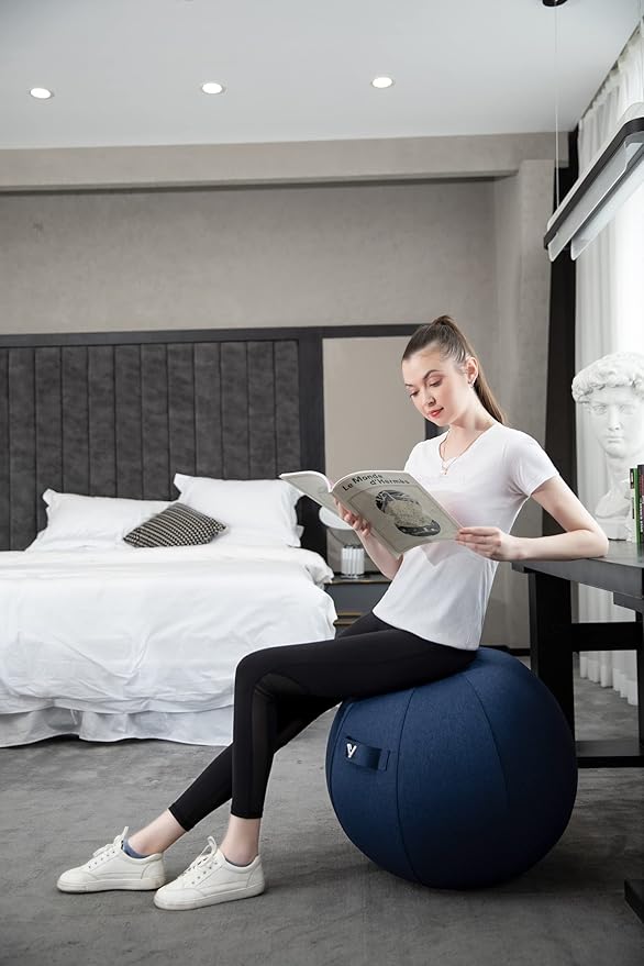 Sitting Ball Chair, Yoga Ball Chair Exercise Ball Chair for Home Office Desk, Stability Ball for Fitness & Pilates, Ergonomic Balance Ball Seat with Cover and Pump