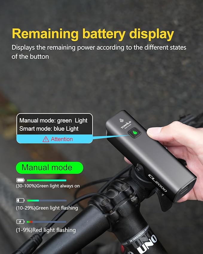 TOWILD CL2000 Bike Lights for Night Riding,2000LM Super Bright Bicycle Headlight,Waterproof Bike Front Light for Mountain Road Cycling Commuting