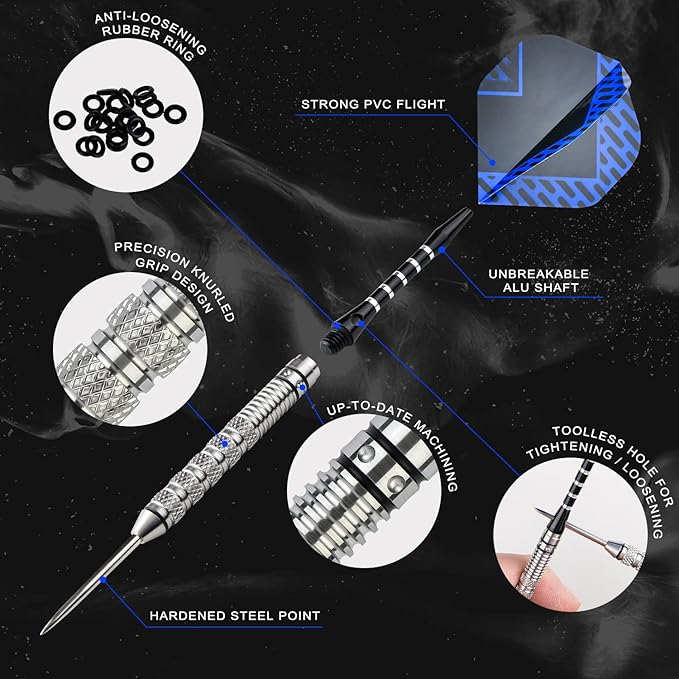 Formula Sports 90% Tungsten Darts Metal Tip Set 21g/22g/23g/24g, Professional Steel Tip Darts Set with Aluminum Shafts, Tungsten Barrels, Extra Flights, Dart Sharpener, Gift Box