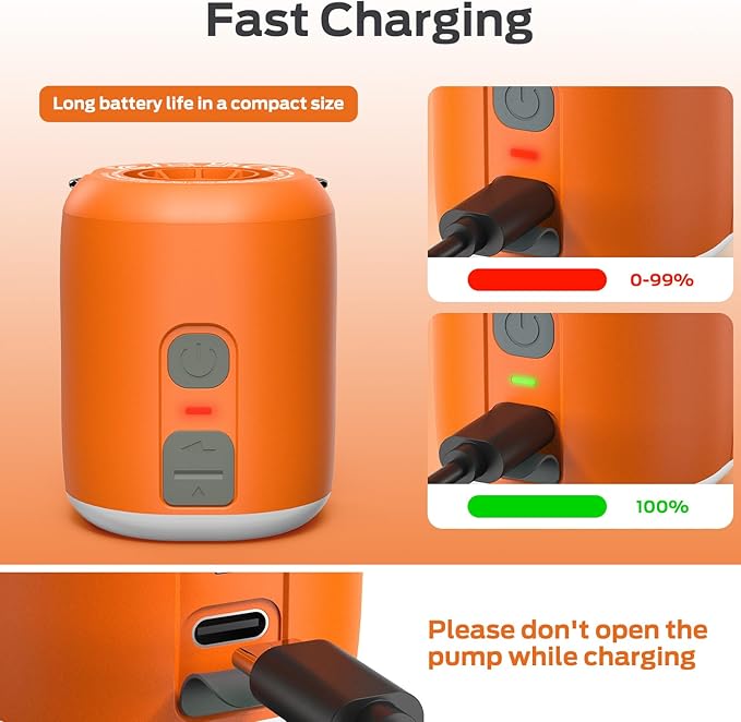 Sportneer Mini Air Pump: 1600mAh Rechargeable Air Pump for Inflatables with Hook, Magnetic and Light Function, Air Mattress Pump for Pool Floats, Sleeping Pads, Swimming Ring, Vacuum Storage Bags