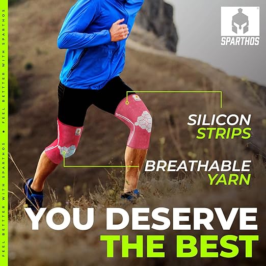 Sparthos Knee Compression Sleeves (Pair) – Support for Sports, Running, Joint Pain Relief – Knee Brace for Men and Women – Walking Cycling Football Tennis Basketball Hiking Workout Jogging (Pink-L)