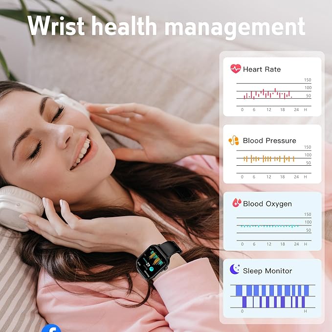 Smart Watch for Women Men 1.96" IPS Smartwatch, 24/7 Heart Rate/Blood Oxygen/Blood Pressure/Sleep Monitor, Blood and Body Composition,100+ Sports Modes Fitness Tracker (Pink)