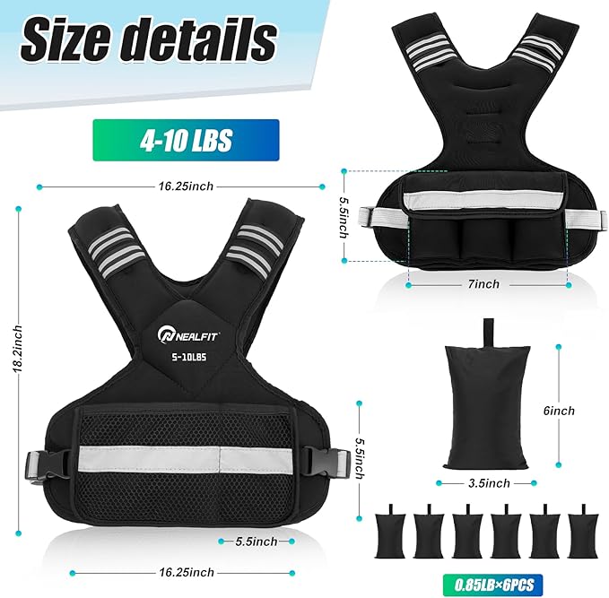 Weighted Vest for Women and Men, 5-10lb/11-20lb/18-30lb Adjustable Weighted Vest with Reflective Strip, Body Weight Vest for Walking, Running, Fitness, Strength Training