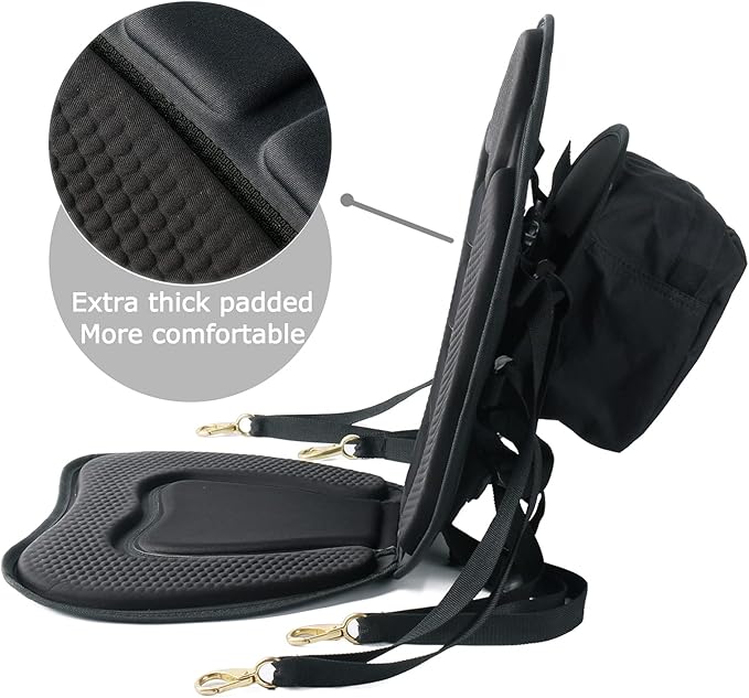 Leader Accessories Kayak Seats Paddle Board Seat Universal Padded Canoe SUP Seat with Back Support - Deluxe Kayak Chair Seat Cushion with Storage Bag