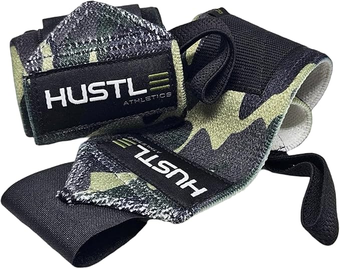 Hustle Athletics Wrist Wraps for Weightlifting, USPA-Approved Wrist Support Weight Lifting Wraps, Premium Hook-and-Loop, 12 in or 18 in Heavy-Duty Cotton-Elastic Support for Powerlifting & Bench Press