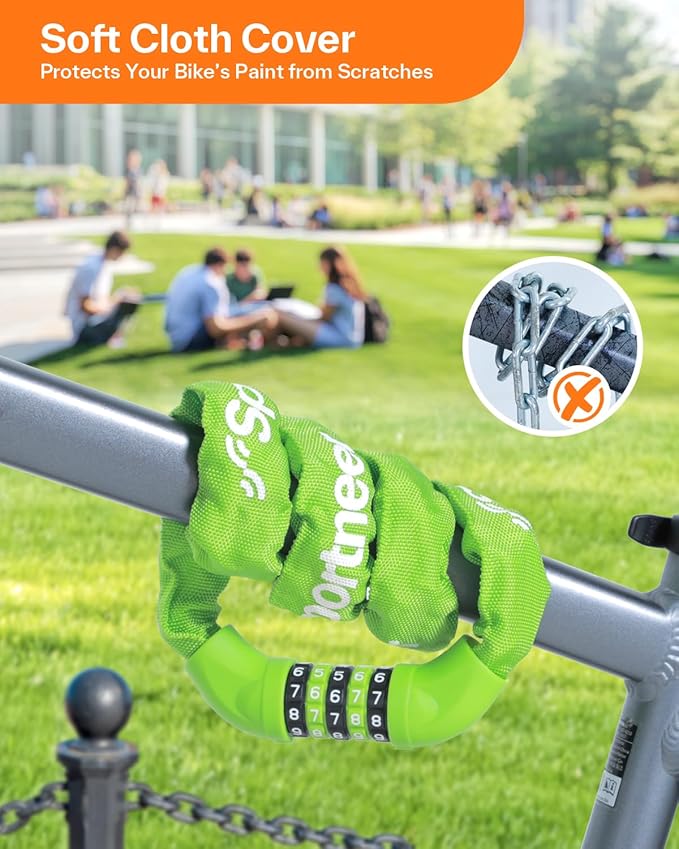 Sportneer Bike Lock: 5 Digit Combination High Security Anti Theft Bike Chain Lock - 3.2/3.6/4ft Heavy Duty Keyless Bicycle Lock for Bike, Motorcycle, Scooter, Door & Gate - 4/6mm Thick, Easy to Use