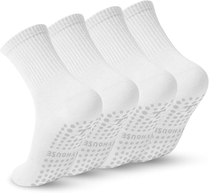Ivyhouse Pilates Yoga Socks with Grips for Women - Crew Length Ballet Barre Socks - Sticky Workout Hospital Socks