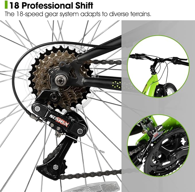 Hiland Full Suspension Mens Mountain Bike, 18 Speed, 26 Inch Wheel, Dual V Brake Bike for Men Womens Adult Bicycle