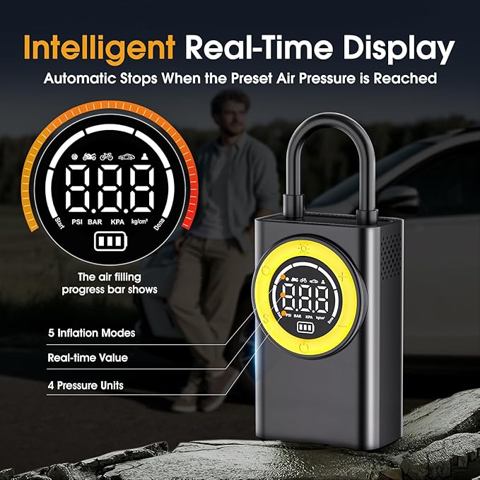 Tire Inflator Portable Air Compressor,150 PSI Cordless Air Pump for Car Tires with Digital Pressure Gauge & LED Light,5X Faster Portable Tire Inflator for Car,Motorcycle,Bike,Ball