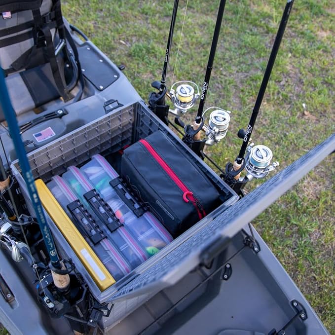 YakAttack BlackPak Pro 16" x 16" Kayak Fishing Crate with 6 Rod Holders - Battleship Grey | Tackle Storage Box & Fishing Gear Organizer | Lightweight, Durable & Customizable Kayak Fishing Accessory