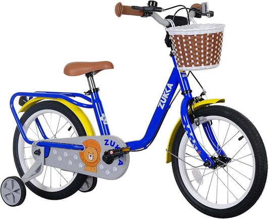 Kids Bike 16 inch Boys Girls Ages 4-7 Years Old Cruiser Bicycle with Woven Basket Single Speed for Youth Caliper Brake Band Brake Rear Rack Included Multiple Colors