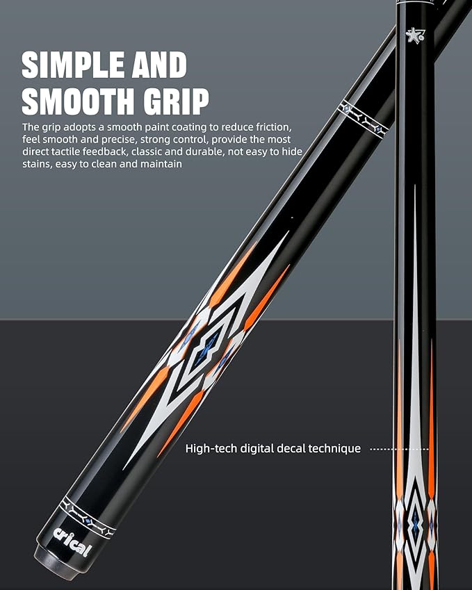 CRICAL Carbon Fiber Pool Cue Stick 58" Billiard Cue Sticks Professional Low Deflection Pool Sticks with 3/8 * 8 Pin Joint and 12.5mm Tip