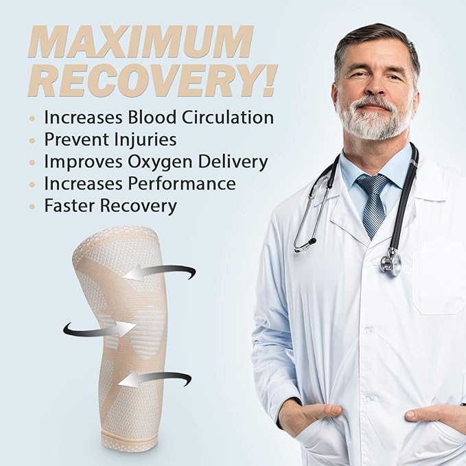 POWERLIX Leg Sleeve - Best Knee Brace for Leg Pain for Men & Women Knee Support for Running, Basketball, Weightlifting, Gym, Workout, Sports Please Check Sizing Chart (Nude, Small)