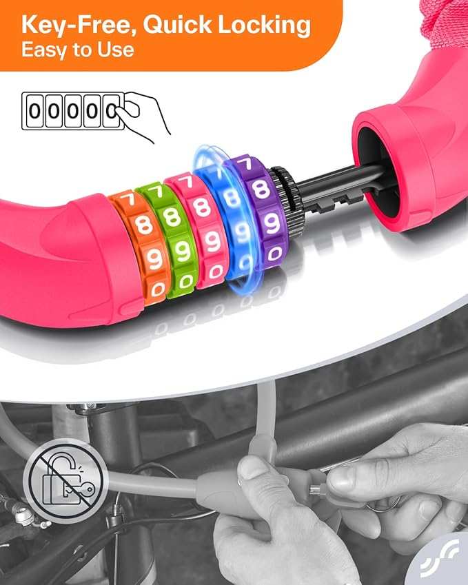 Sportneer Bike Lock: 5 Digit Combination High Security Anti Theft Bike Chain Lock - 3.2/3.6/4ft Heavy Duty Keyless Bicycle Lock for Bike, Motorcycle, Scooter, Door & Gate - 4/6mm Thick, Easy to Use
